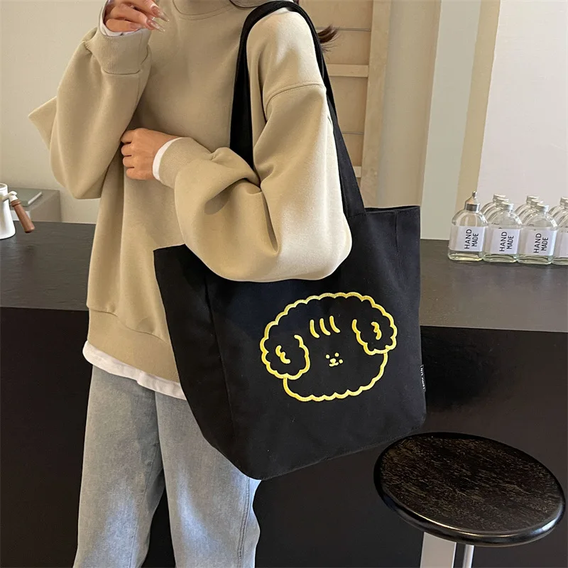 YOUDEYISI Embroidered Cartoon Canvas Shoulder Bag for Women Large Capacity Tote Bag for Middle School Students Cute Handbag