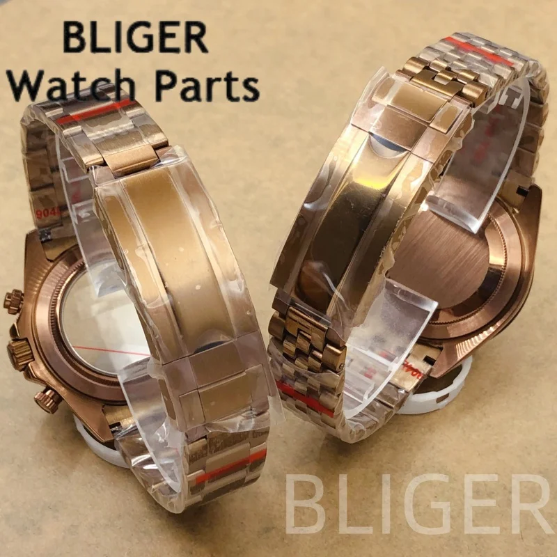 BLIGER 39.3 مللي متر VK63 خمر كرونوغراف المغلفة ساعة نحاسية مع حزام صالح VK63 حركة الكوارتز الرجال تعديل ساعة اكسسوارات