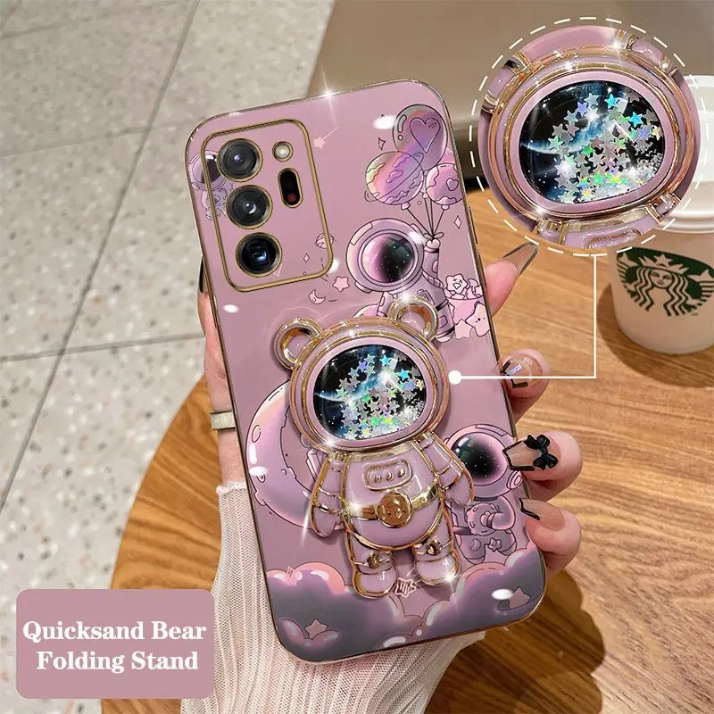 Quicksand Astronaut Plating Phone Holder Case For Samsung Galaxy Note 20 Ultra 20 10 10 Plus S10 Plus S10 S9 Plus S9 S8 Cover