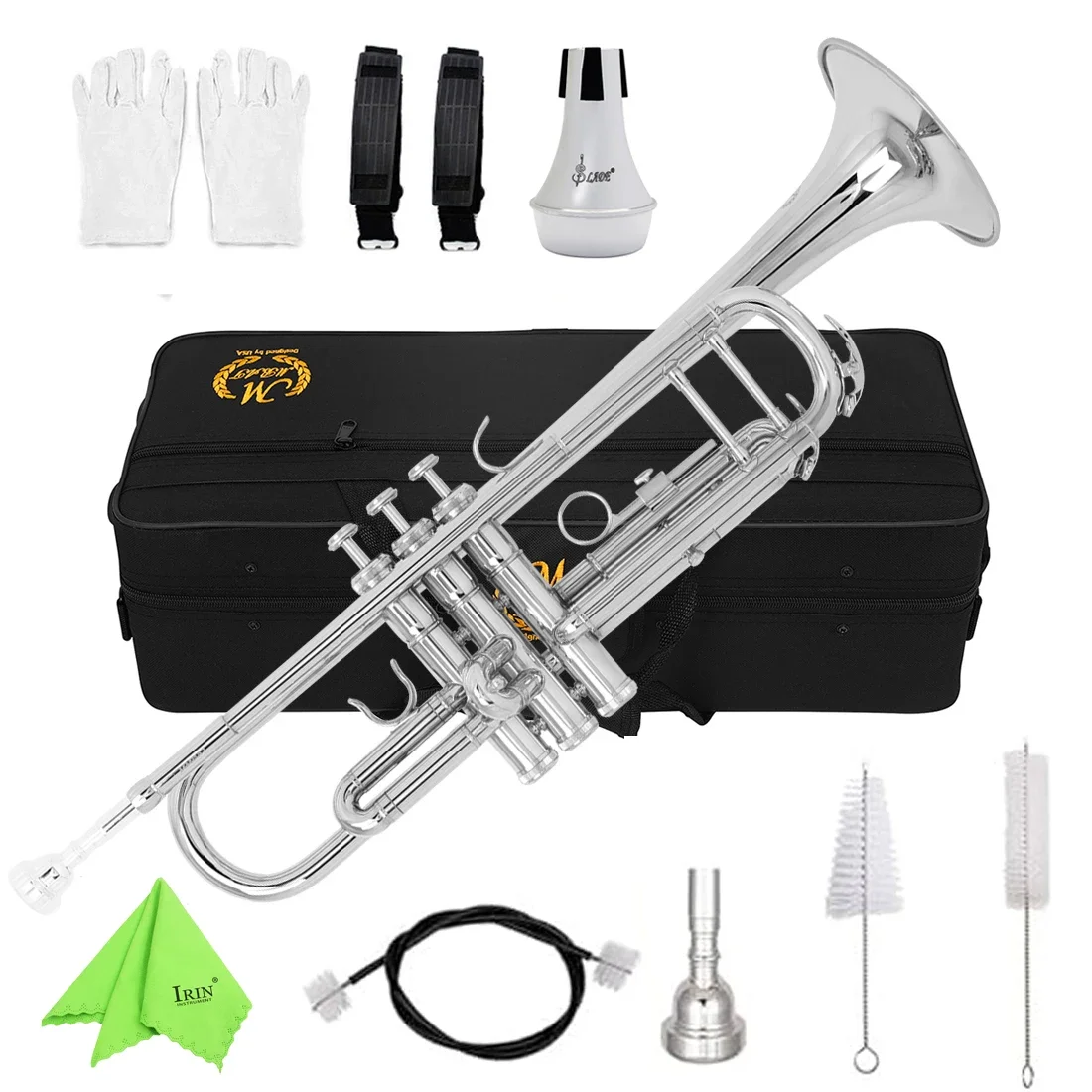 

M MBAT Bb Brass Trumpet Standard Trumpet Set Professional Brass Instrument for Students Beginners with Case Parts & Accessory