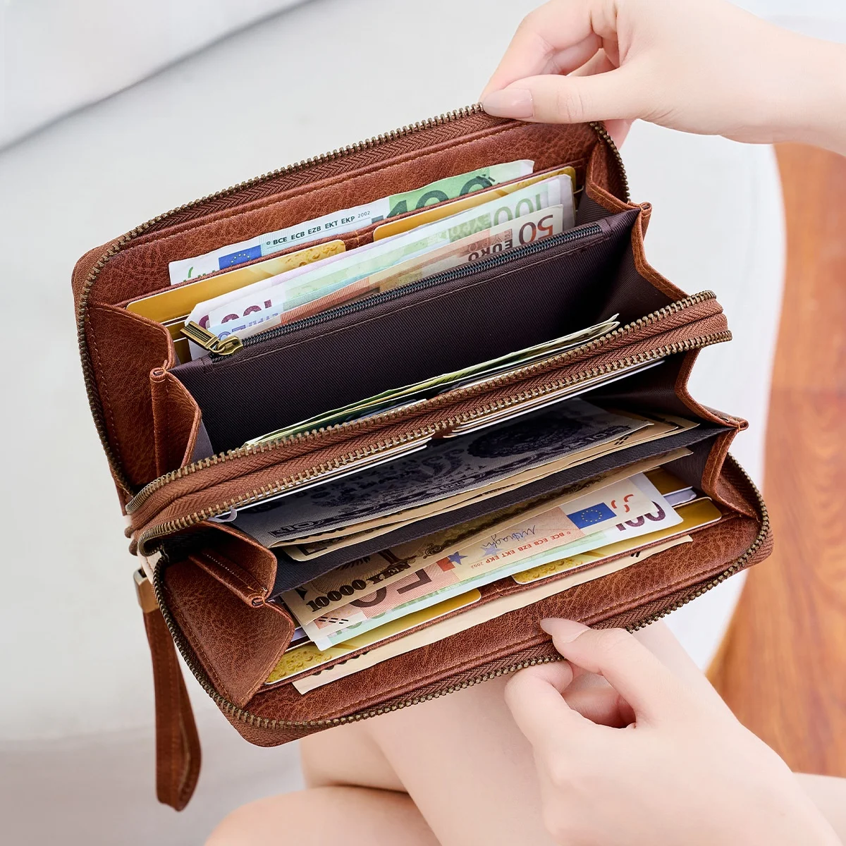 Dubbele Rits Grote Capaci Kleur Blo RFID Dames Portemonnee Charme Oneindige Lange Portemonnee Faionable Heren Polshand Handtas