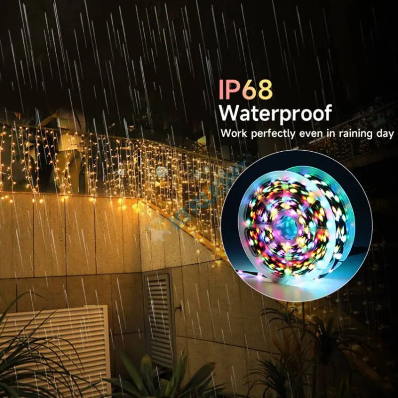 WS2811 LED Strip 3P 5V IP68 Waterproof Programmable RGBIC Christmas Lights Cuttable Addressable String for Tree Halloween Decor