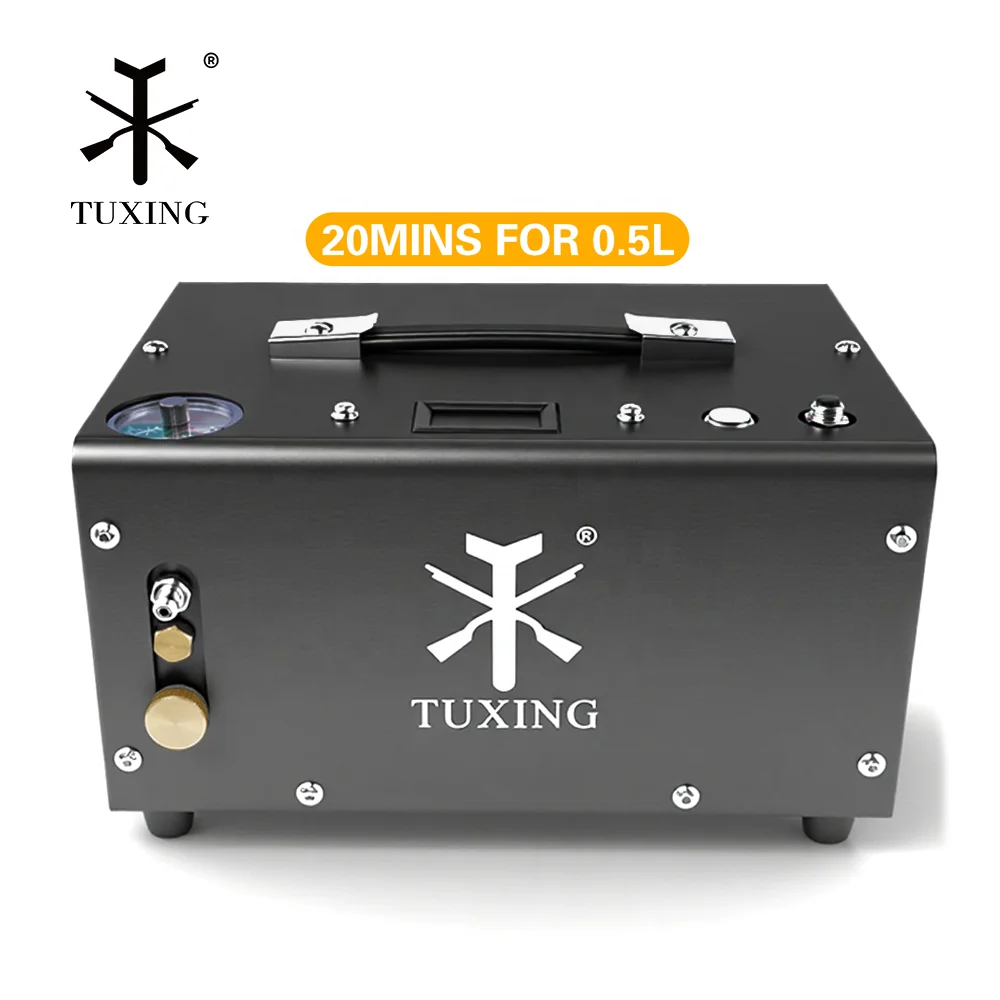TUXING Wholesale 12V 110V 220V Adjustable Auto Stop 4500psi 300bar Paintball Hunting Car Battery Household PCP Air Compressor