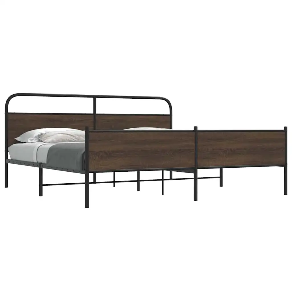 Metal Bed Frame without Mattress Brown Oak 180x200 cm Super King