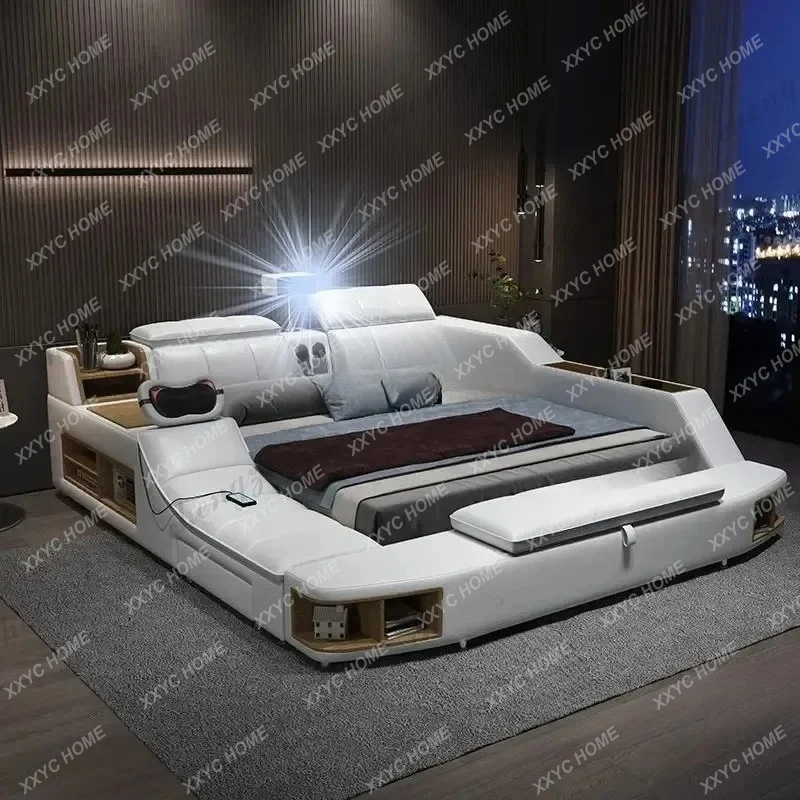 XX Student Luxury Modern Double Bed Storage Leather Massager Multifunctional Smart Bed Ergonomic  Cama Hotel