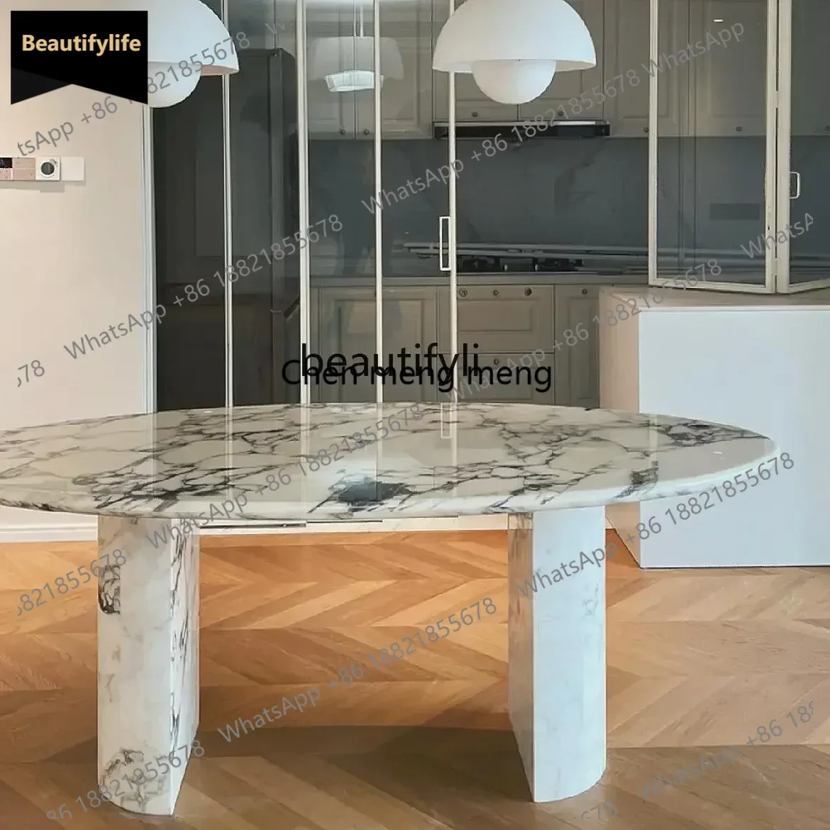 

Y183French marble dining table Nordic luxury designer retro simple villa oval dining tableQ