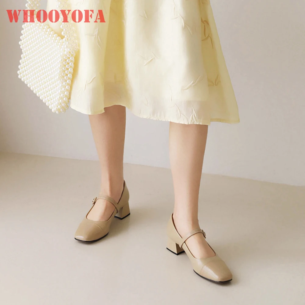 2026 Autumn Women Pumps Geniune Leather 4CM Med Block Heels Lady Mary Janes Shoes Large Small Plus Size 11 31 45 48