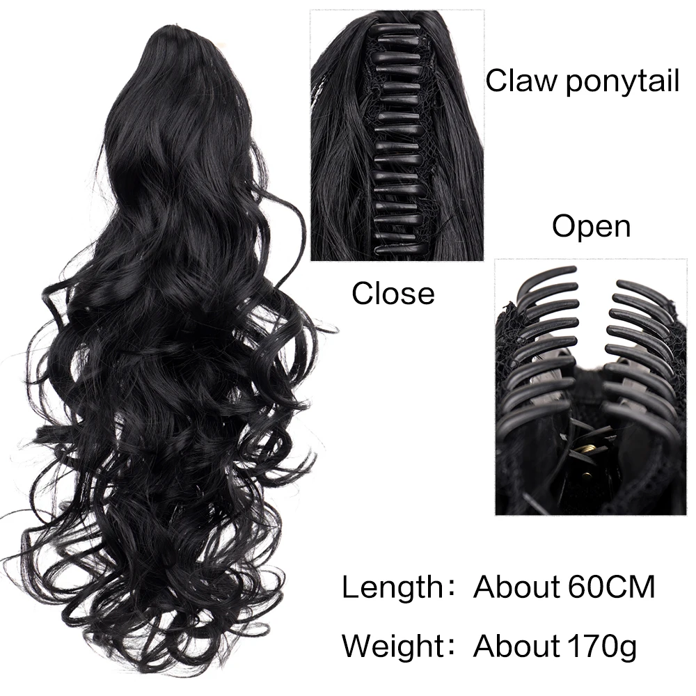 Long Synthetic Wavy Clip in Hair Ponytail Hair Wigs Extensions Style Claw Pony Tail Hairpiece for Women Cosplay Party