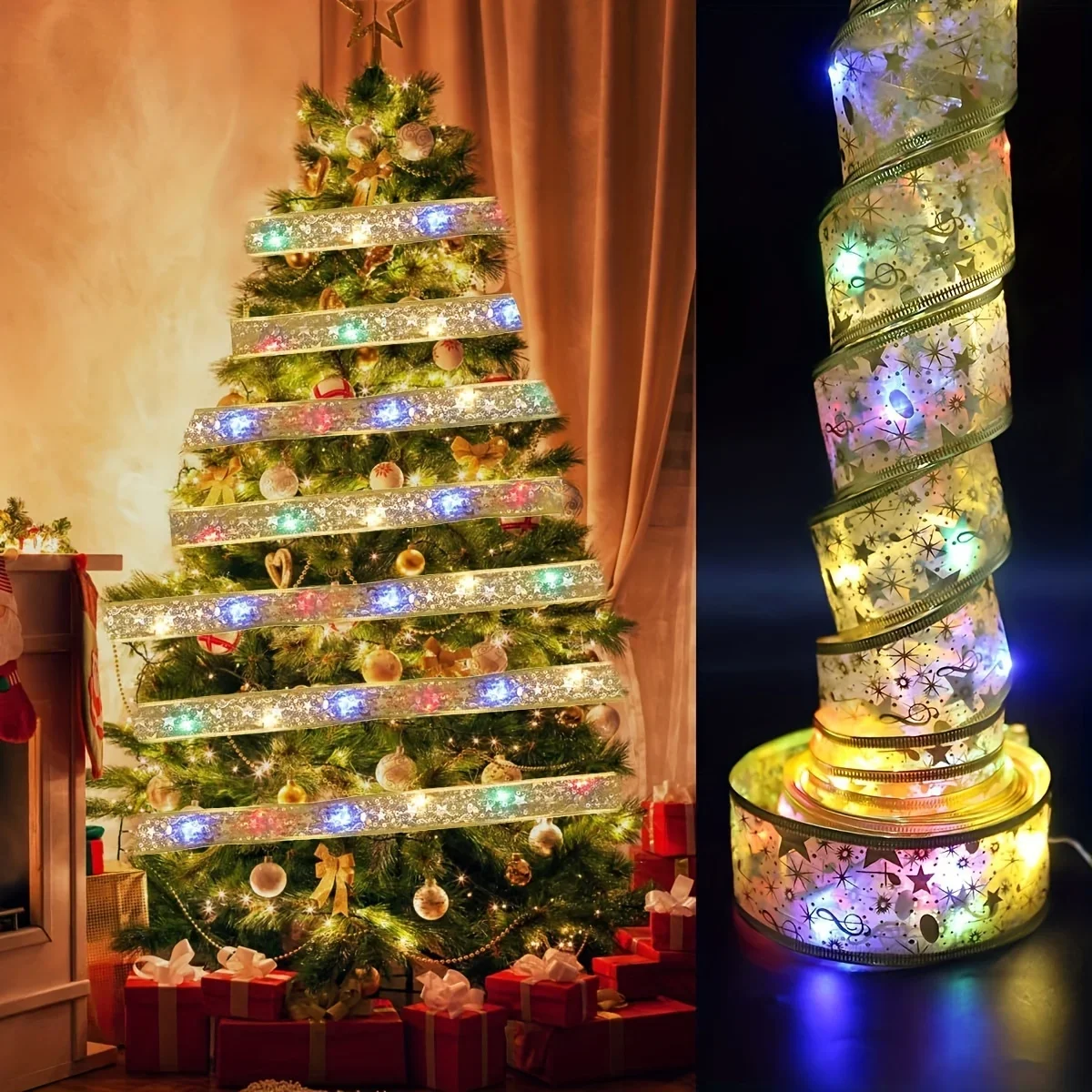 Battery Operated Ribbon Indoor String Lights Halloween Christmas Tree Decoration for New Year 2027 Garden Decoration Outdoor