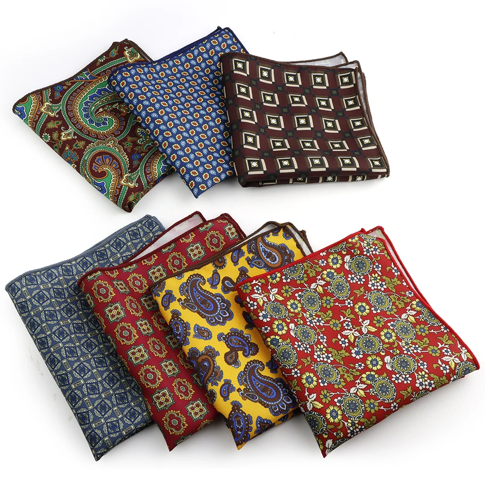 Fashion Red Paisley Pocket Square  Soft Novelty Yellow Blue Color Handkerchief For Men Dot Floral Bowtie Wedding Business Gifts