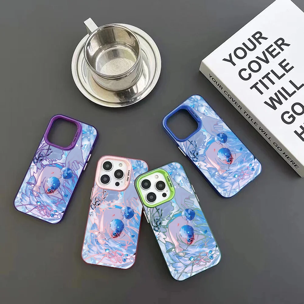 Rem Micro Relief Re:Zero Phone Case IMD Color Silver Shell For IPhone 16 15 14 13 12 Pro Max Plus