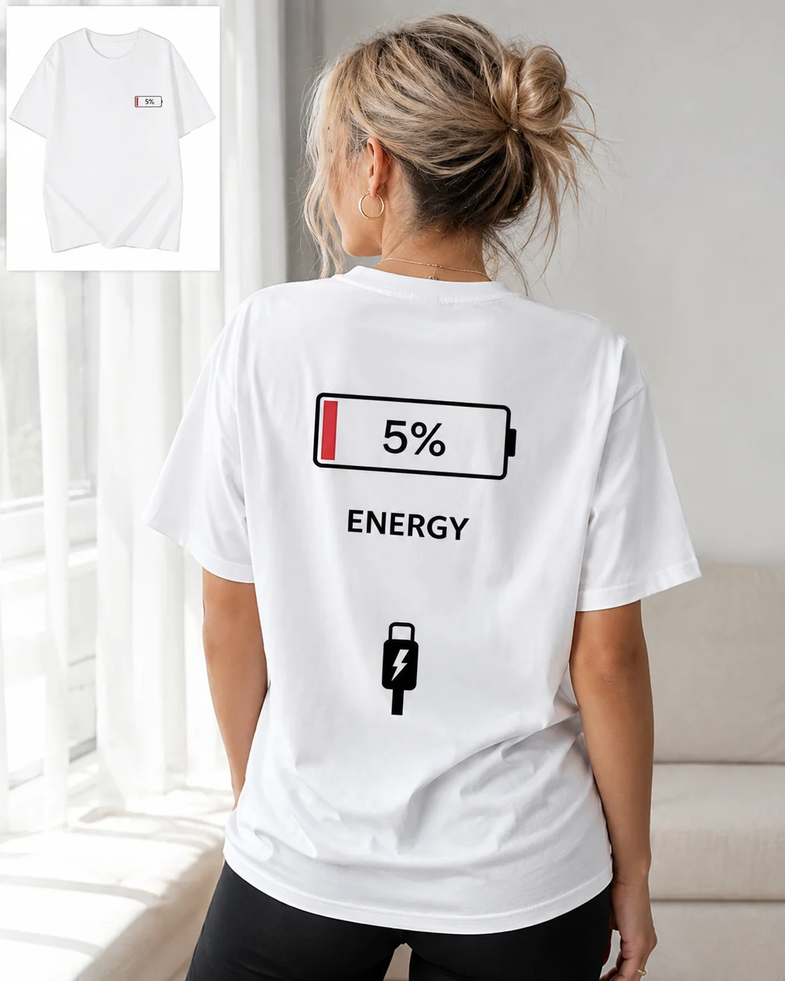 New Couple Matching 5% Low Battery Printed T-shirt Plus Size Cotton Short Sleeved Women's T-shirt Men's T-shirt Summer Top