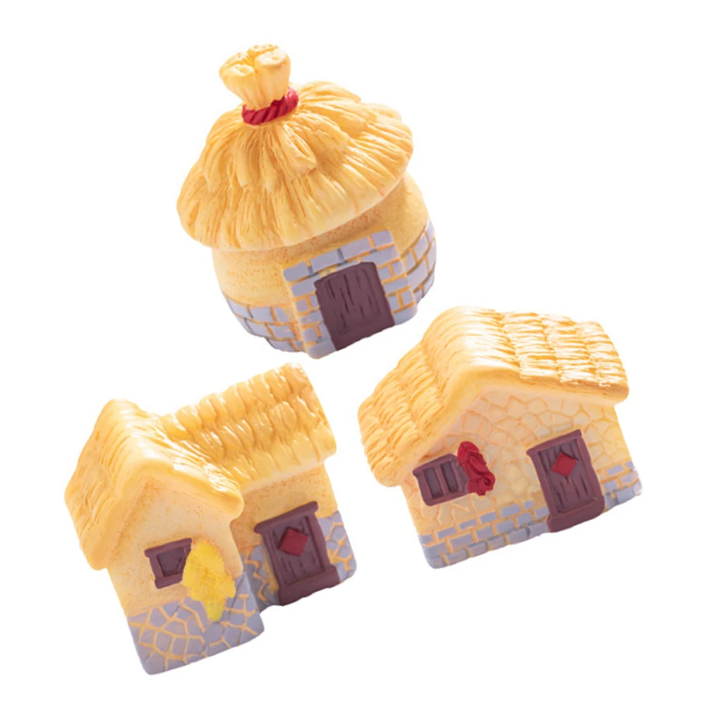 

3Pcs Vintage Style Mini Thatched Roof Houses Decorative Miniature Micro Landscape Garden DIY Miniature Village Houses