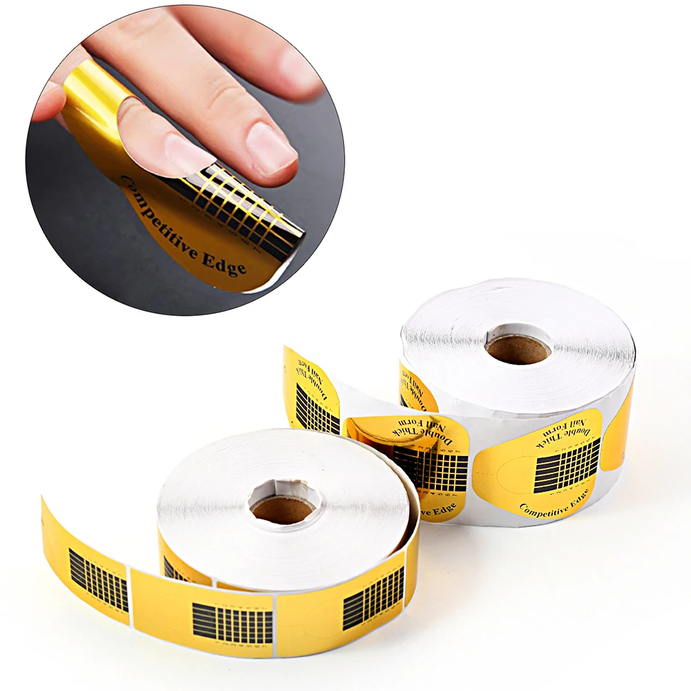 

500Pcs/Roll Golden Self-Adhesive Nail Forms Stickers Holder For UV Gel Extensions Matte Square Shape Manicure Design Accessories