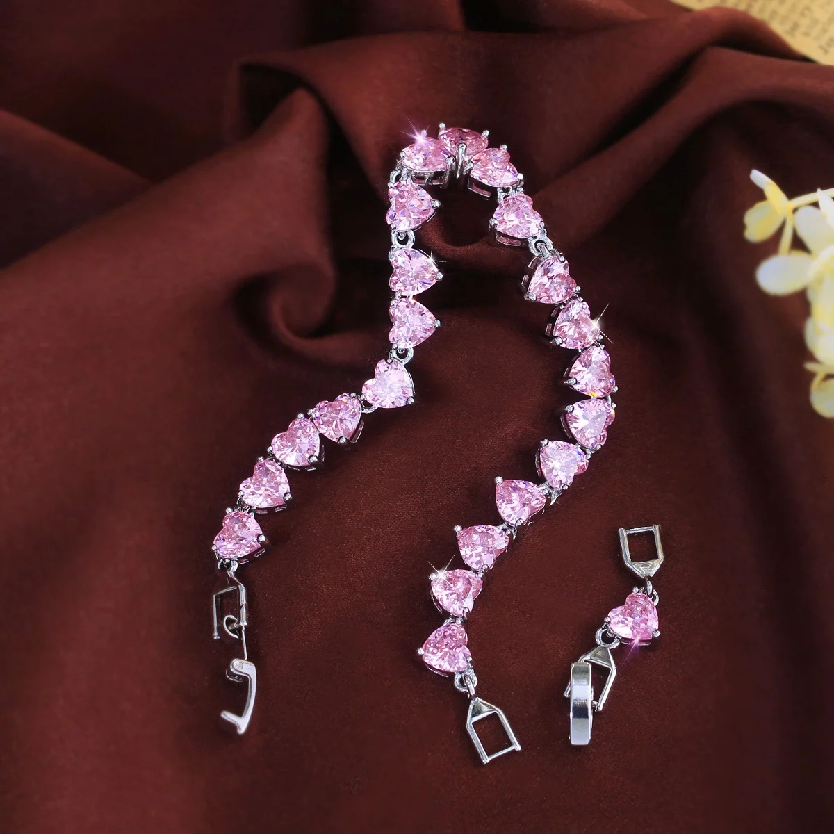 Pera Sweet Pulseras de Cadena de Tenis con Zirconia Rosa de Corte Corazón de 6mm para Mujer, Brazaletes de Eslabones, Joyería de Lujo, Regalo de Moda para Fiesta B251