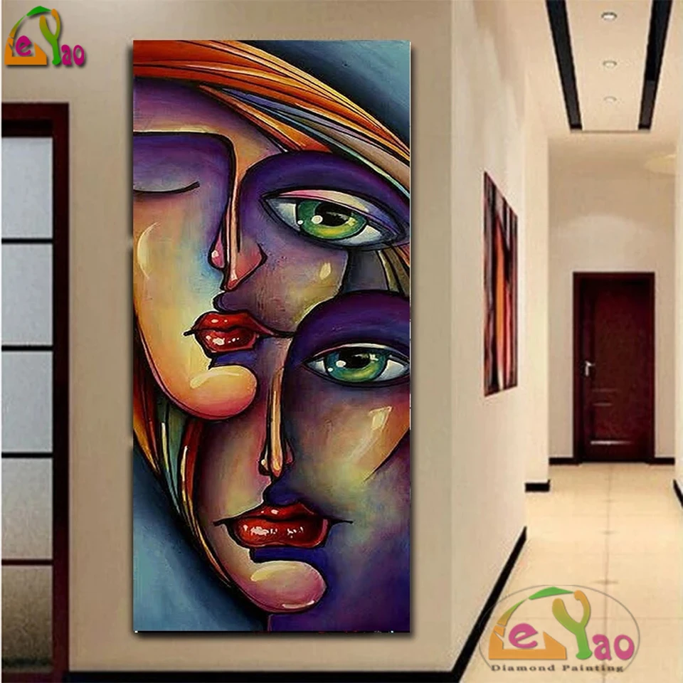 large size full square round drill embroidery diamond rhinestone painting cross stitch mosaic woman face Colorful Abstract art