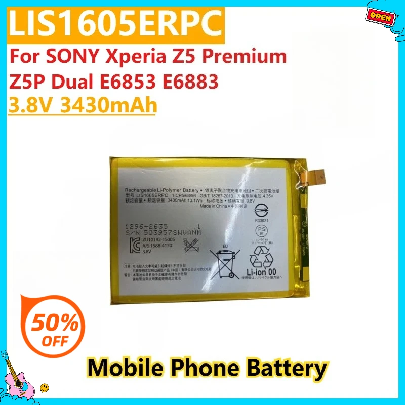 

100% новый аккумулятор для мобильного телефона 3,8 В 3430 мАч LIS1605ERPC для SONY Xperia Z5 Premium Z5P Dual E6853 E6883, высокое качество