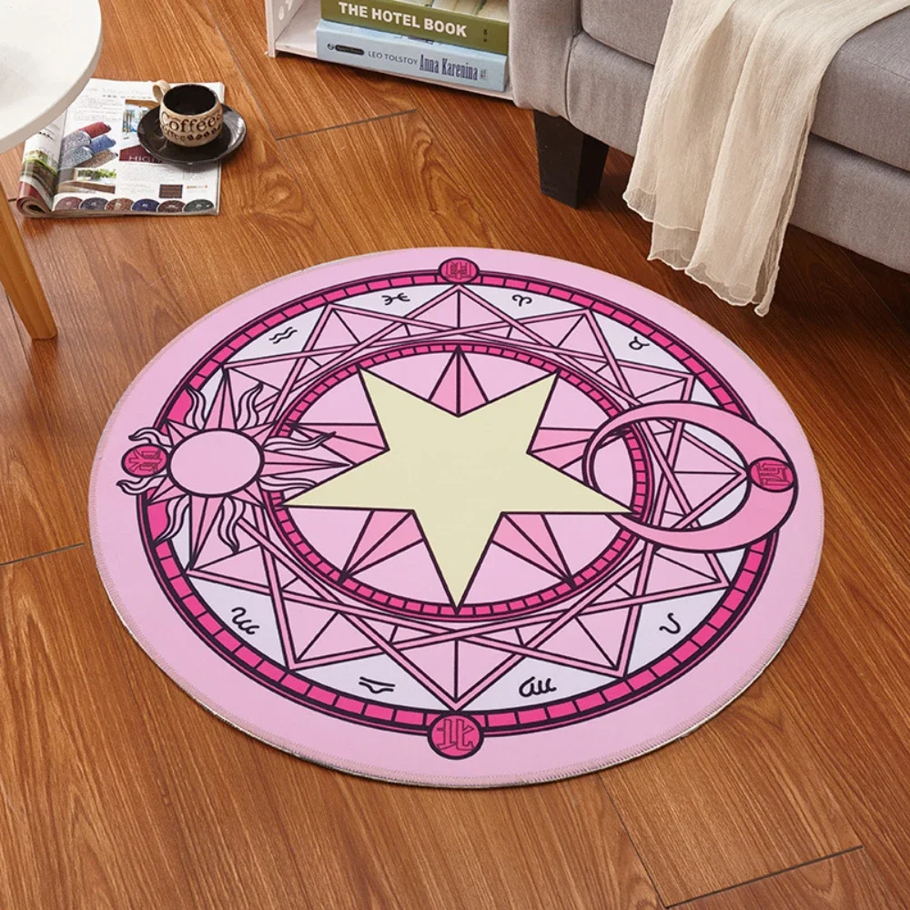 Bedroom Decor Pink Magic Star Array Carpet Living Room Sofa Rug Balcony Non-slip Floor Mats Cartoon Circular Girls Bedside Rugs