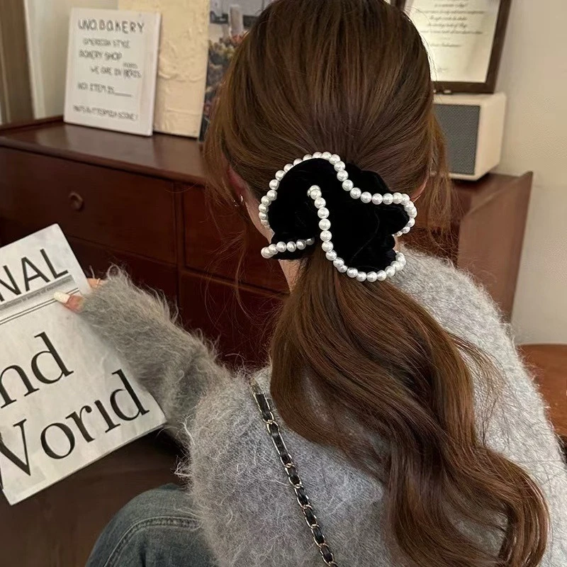 

Французские винтажные бархатные резинки для волос с жемчугом, резинка для волос с толстой кишкой, простая эластичная повязка для волос, головные уборы, аксессуары для волос