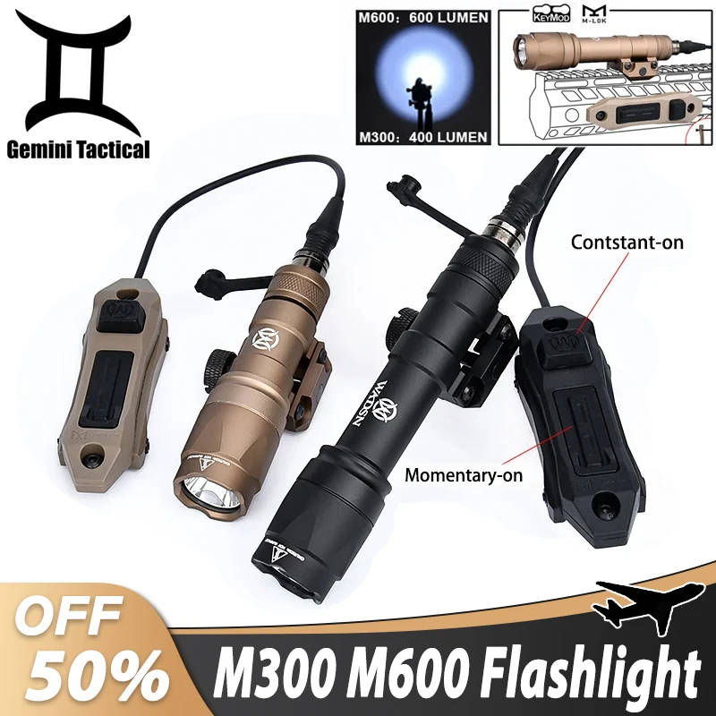 

Tactical Wadsn M300 MINI Scout Light M600 Flashlight+Dual Function Pressure Switch Hunting AR15 Hunting Weapon Light Mlok Keymod