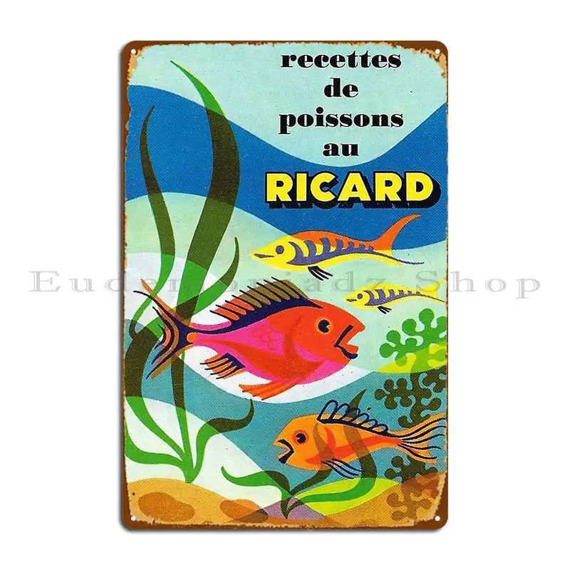 Vintage Ricard Advertising Poster Fish Recipes Metal Sign Pub Design Designing Designs Living Room Tin Sign Poster