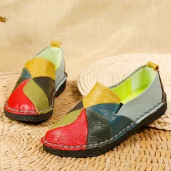 Designer Patches Ballet Flats Woman Luxury Vintage Shoes Big Size 42 Women's Genuine Leather Driver Moccasin Mom Rainbow Loafers