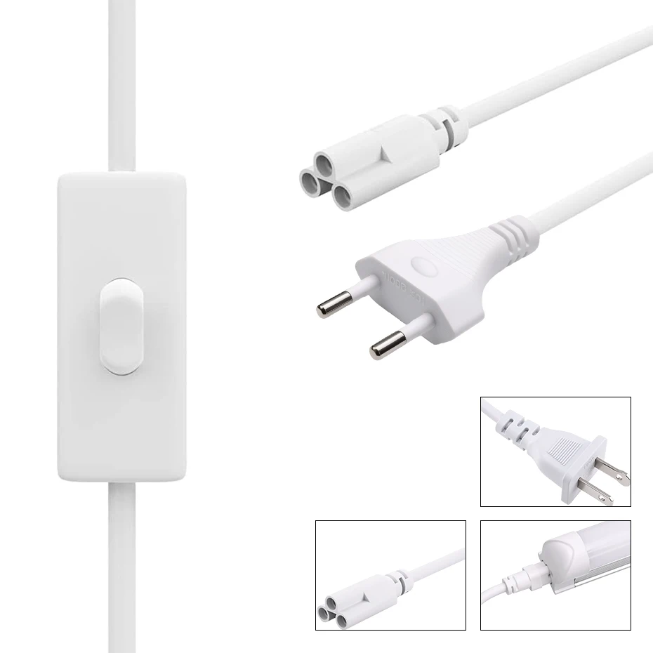 180cm EU Plug Switch Wiring AC Power Cable For T5/T8 Led Integrated Tube Light US Plug Led Lighting Tube Power Cord Supply 1.8m