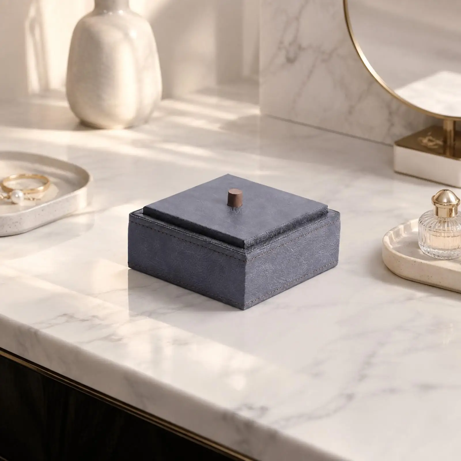 PU Leather Jewelry Organizer Box Wooden Storage Container for Small Accessories Rings Earrings Vanity Dresser Display