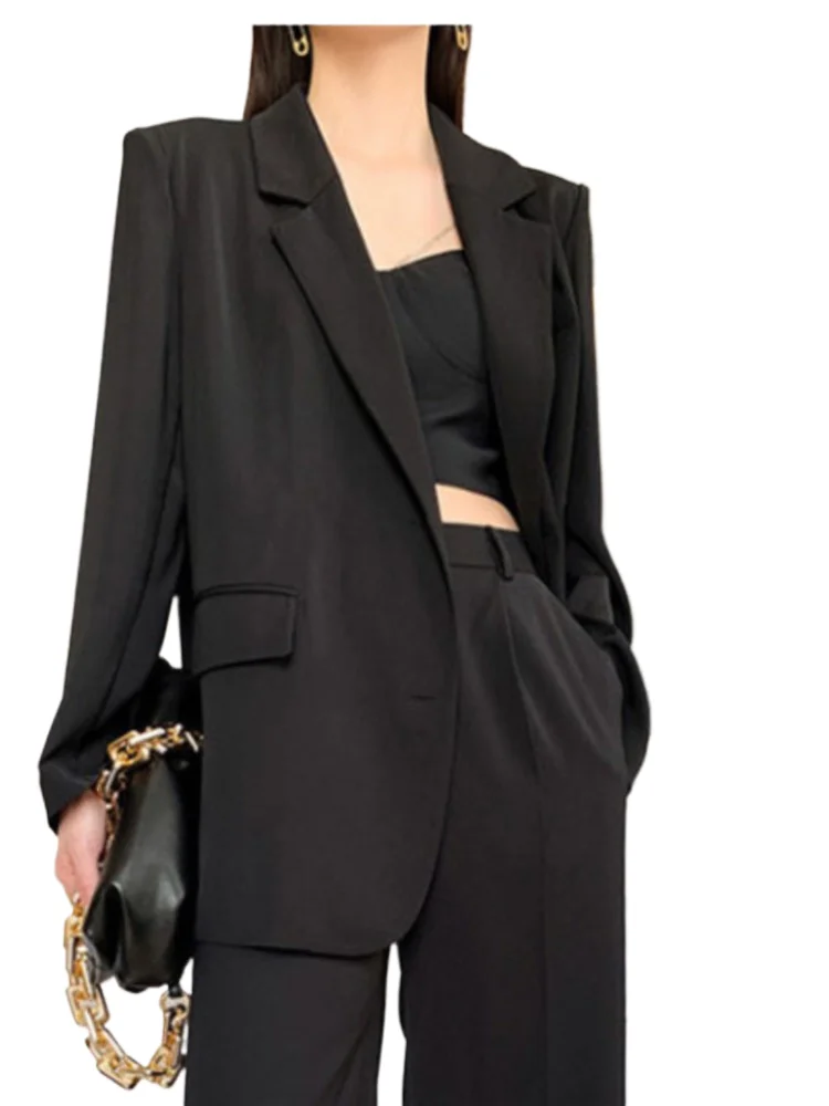 

Casual Long Sleeve Suit Office Lady Spring Autumn Fashion Elegant Solid Outerwear Coat For Women 2023 Black
