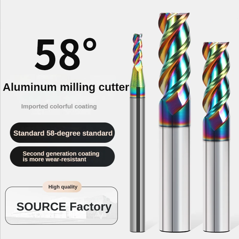 HRC58 aluminum alloy end milling cutter, color milling cutter, alloy tungsten steel milling cutter CNC machining of 3F drill bit