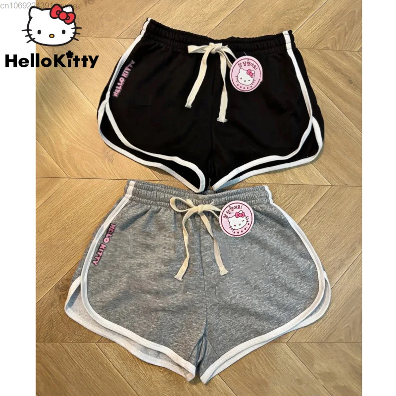 Sanrio Hello Kitty Cotton Sports Shorts Women\'s Summer Korean High Waist Loose A-line Drawstring Casual Street Short Pants Y2k