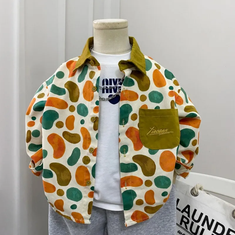 

Boys' Shirt Jacket Spring and Autumn New Children's Long Sleeve Cardigan Top 90-150cm