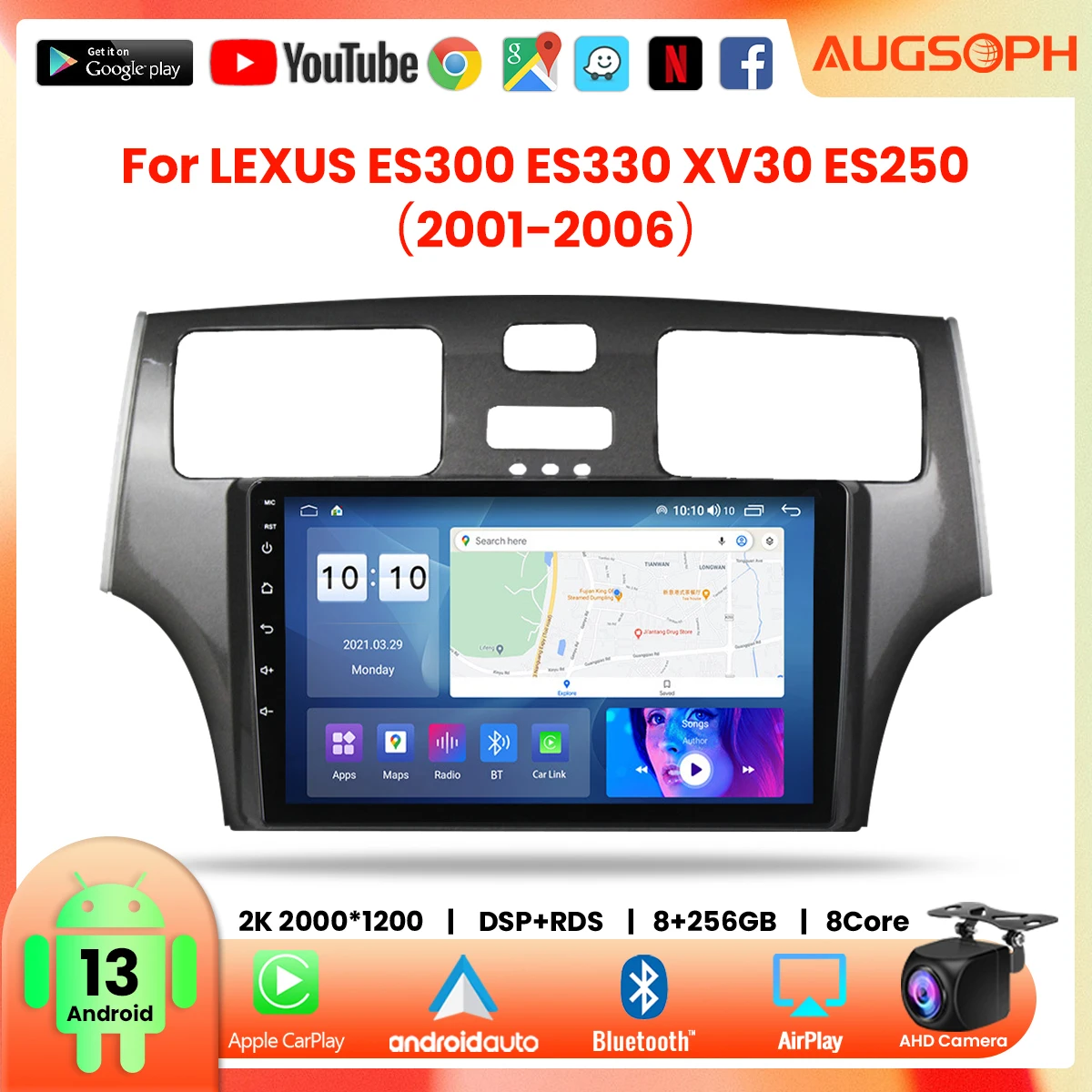 

Android 13 Car Radio for LEXUS ES300 ES330 XV30 ES250 2001-2006, 9inch 2K Multimedia Player with 4G Car Carplay & 2Din GPS