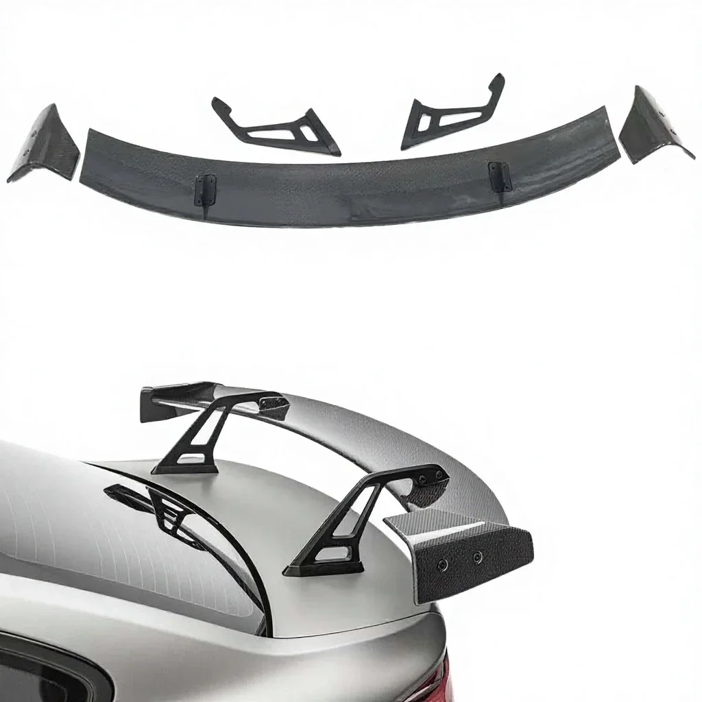 Carbon Fiber AD Style Swan Neck Wing Double Deck Polished Finish Rear Spoiler for F87 F80 F82 M2 M3 M4 Trunk Lip Universal