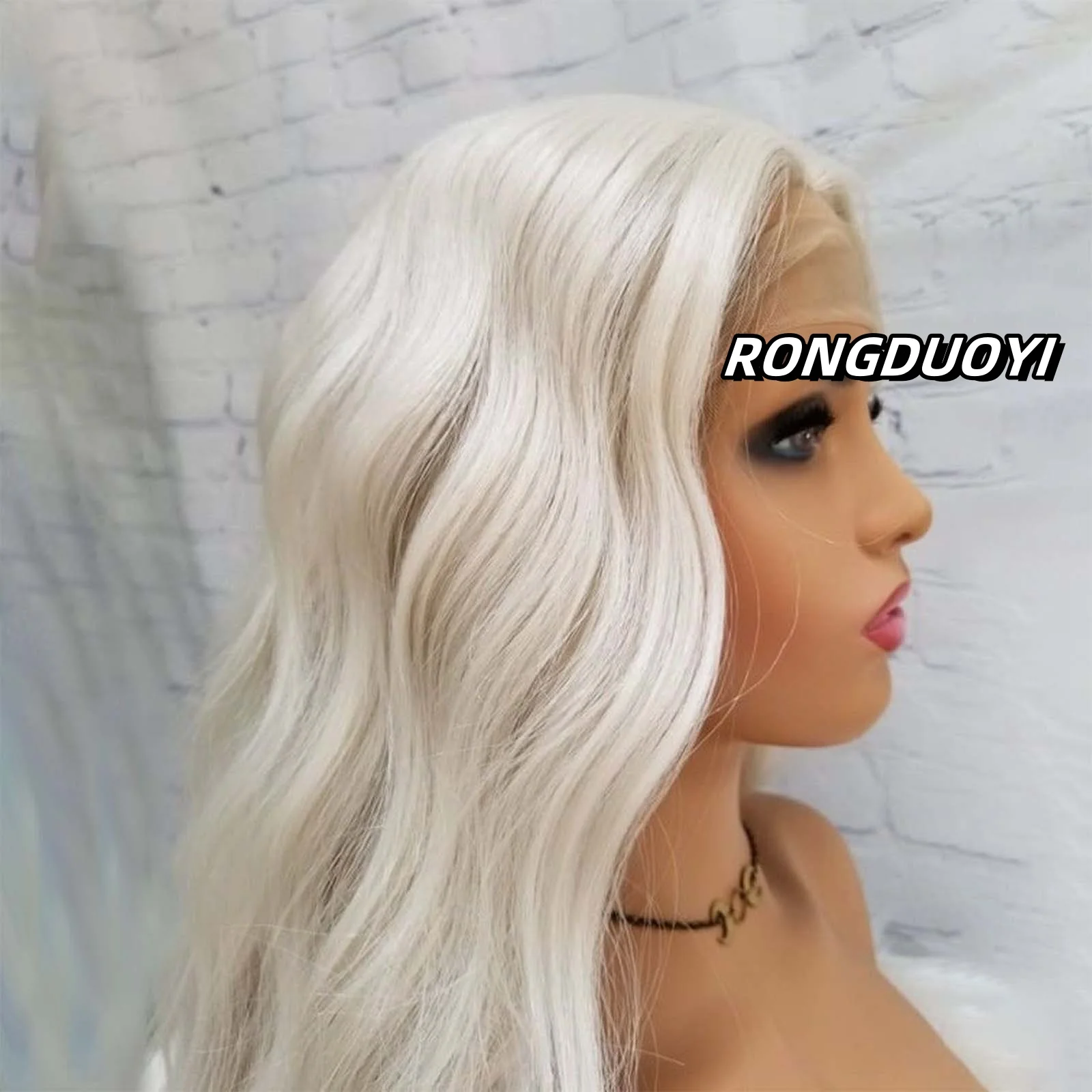 Platinum Blonde Long Wavy Curly Synthetic Hair Lace Front Wig Colored Natural White Blonde Lace Frontal Curly Wigs for Women