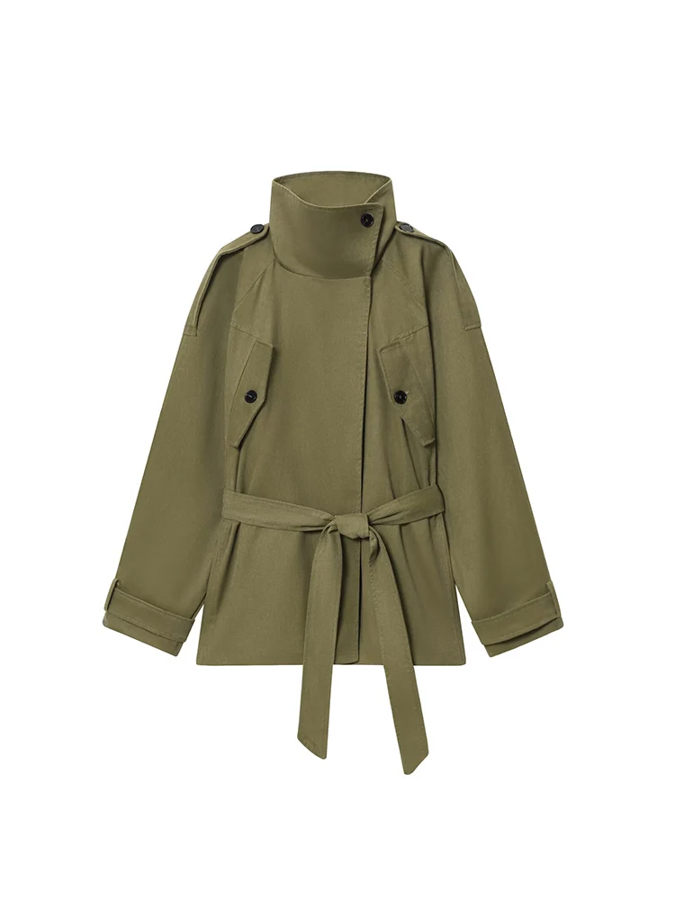 

European style new women's clothing, fashionable and versatile, elegant and simple solid color trench coat with belt.