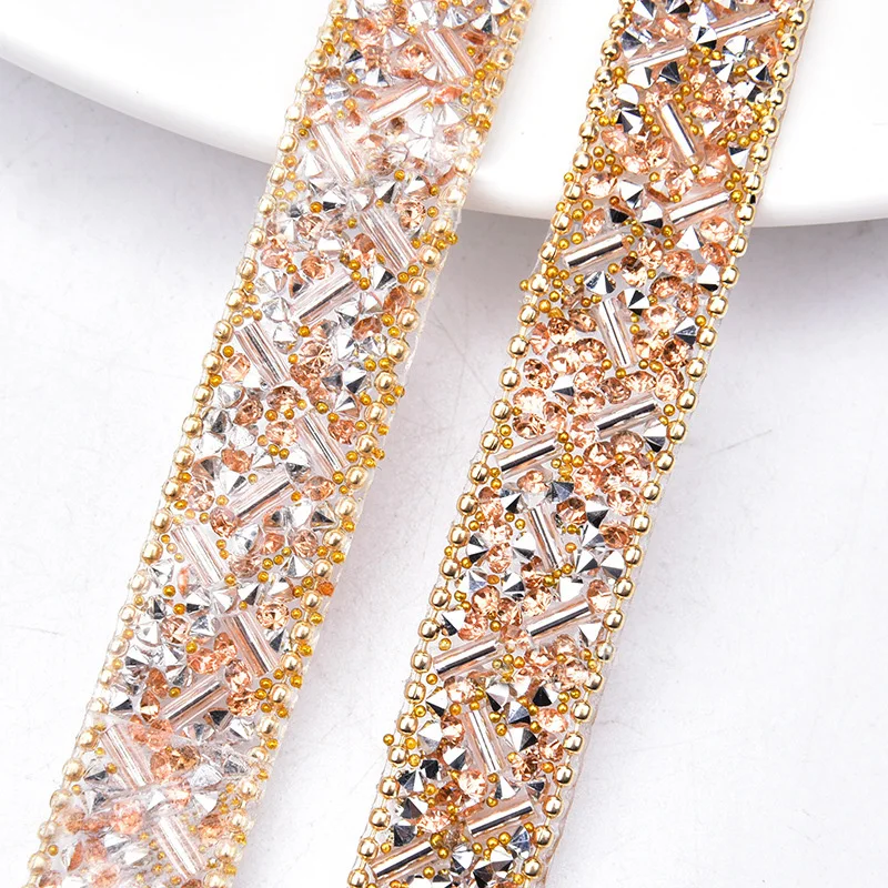 1yard Rhinestones Seed Beads Ribbon Glitter Crystal Tapes Glass Trimming for Clothing Bag Decorations Rhinestones Trim Crafts