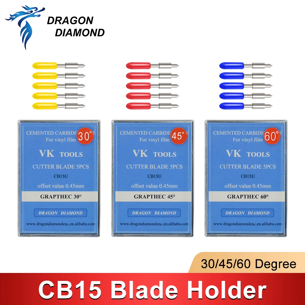 5/10 PCS For Graphtec CB15 Plotter Blades 30 45 60 Degree Vinyl Cutter Blade+1 Piece CB15 Blade Holder For CB15U Carving Machine