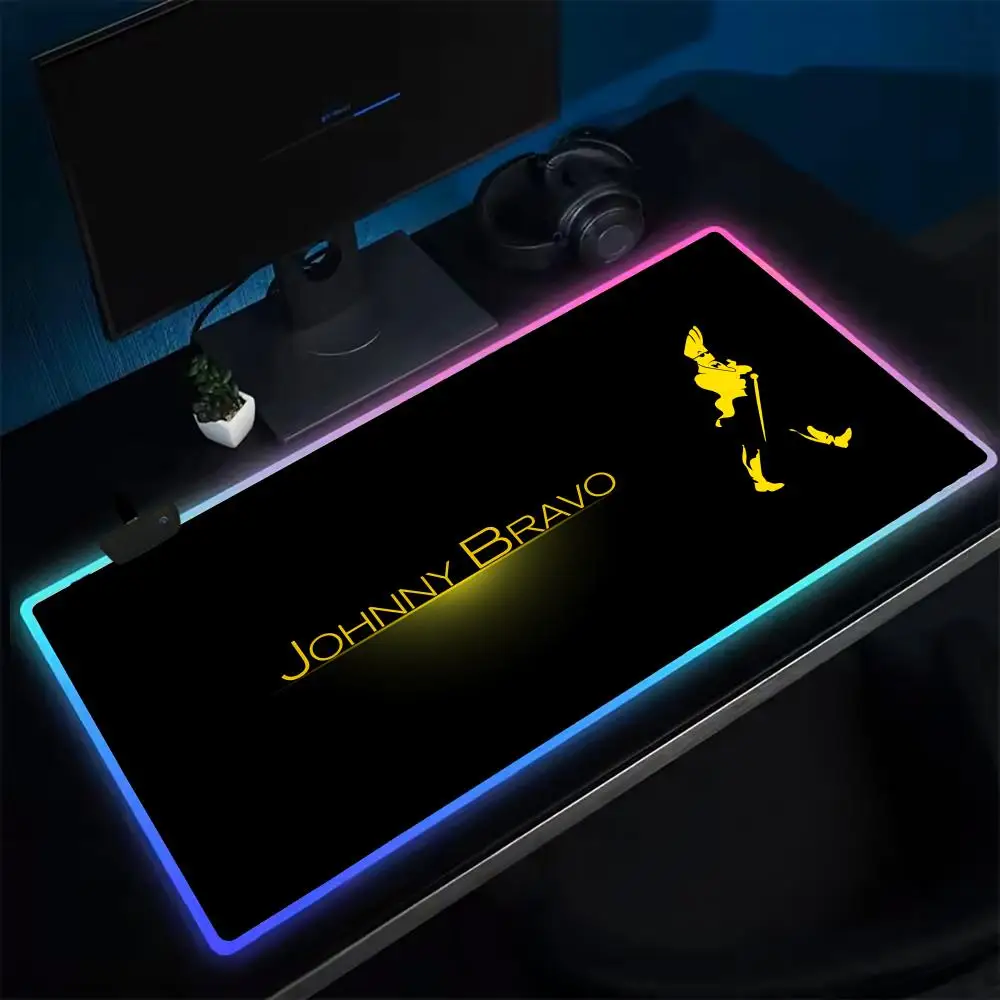

Коврик для мыши Super Johnny Bravo, игровой коврик для мыши в стиле аниме, светодиодные настольные коврики с подсветкой, резиновые настольные коврики XXL RGB