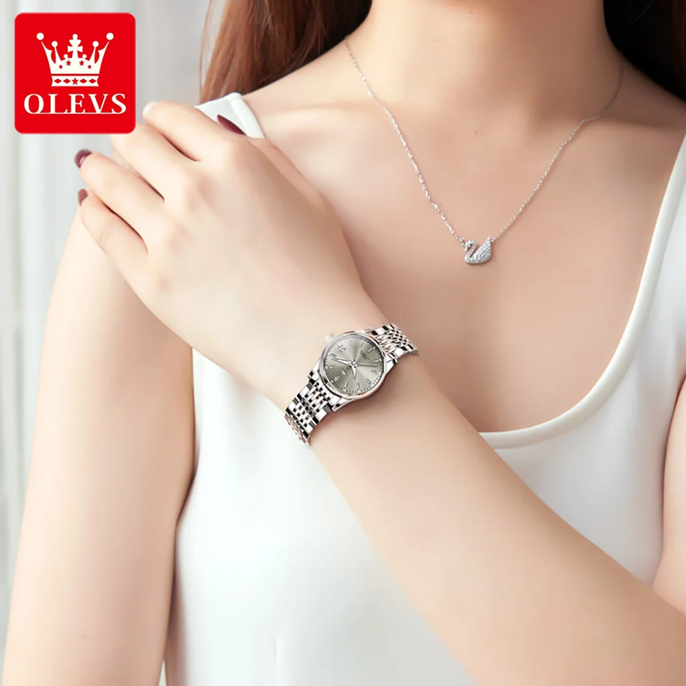 นาฬิกา OLEVS 6635 ของแท้ ระบบจักรกล สำหรับผู้หญิง แบรนด์ดัง ตัวเรือนสแตนเลส กันน้ำ เรืองแสง พร้อมปฏิทิน นาฬิกาข้อมือผู้หญิงสุดหรู