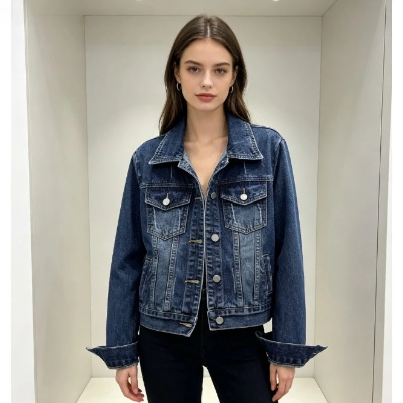 

Casual Jean Jacket for Women – Long Sleeve Open Front Coat – Lightweight & Wrinkle Resistant – Ideal for Daily Travel Streetwear