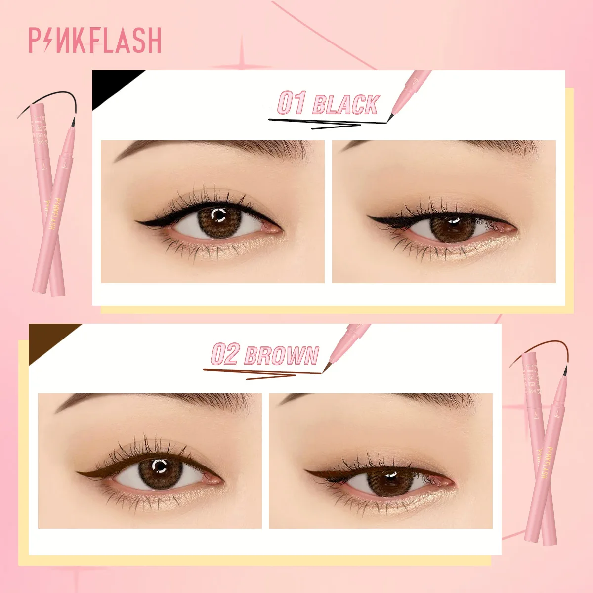 قلم تحديد العيون السائل الأسود من PINKFLASH مقاوم للماء يدوم طويلاً وسريع الجفاف ومكياج ناعم للنساء أدوات تجميل قلم متناهية الصغر