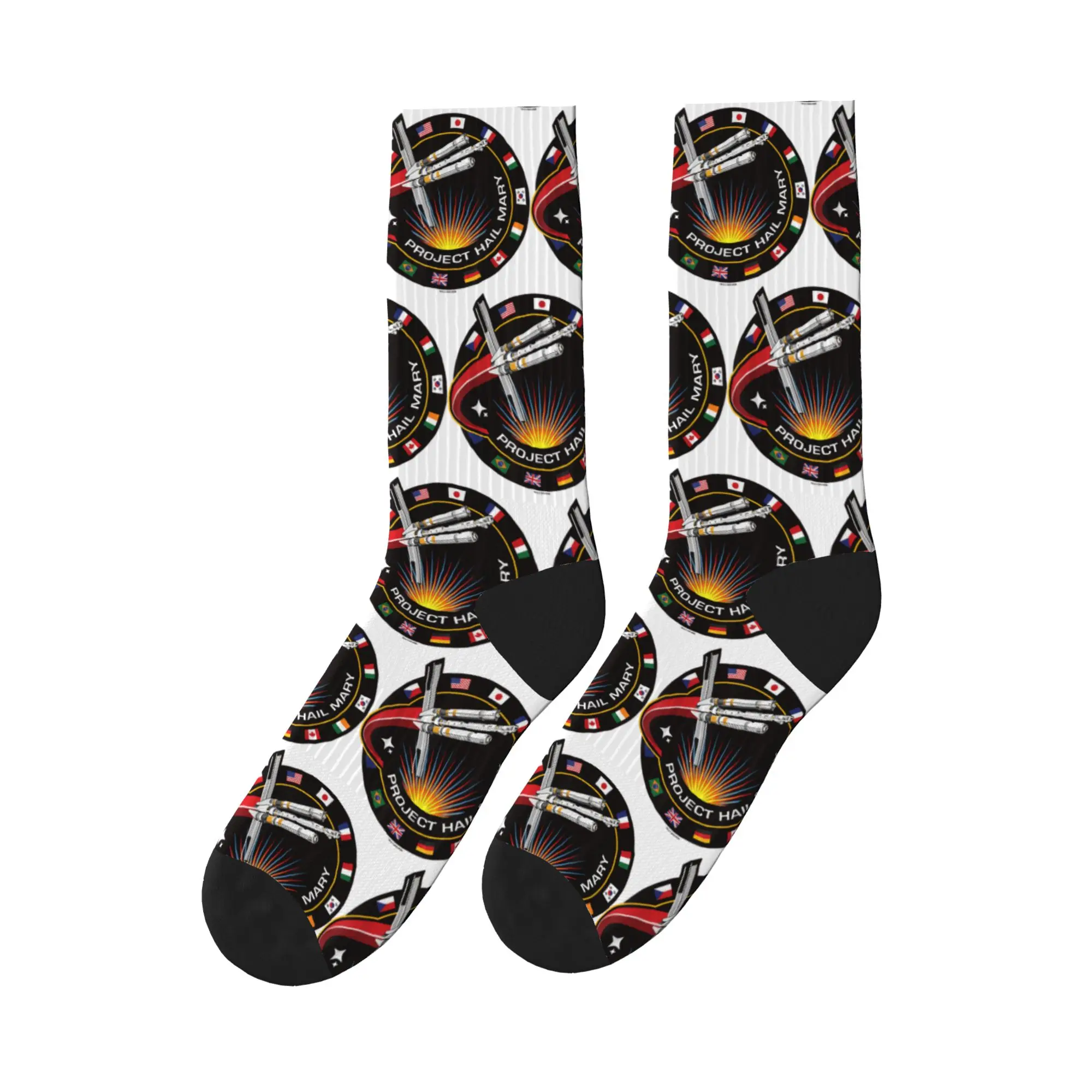 Project Hail Mary Spaceship Mission Badge Poster Socks Harajuku Stockings Men Soft Running Socks Winter Design Non Slip Socks