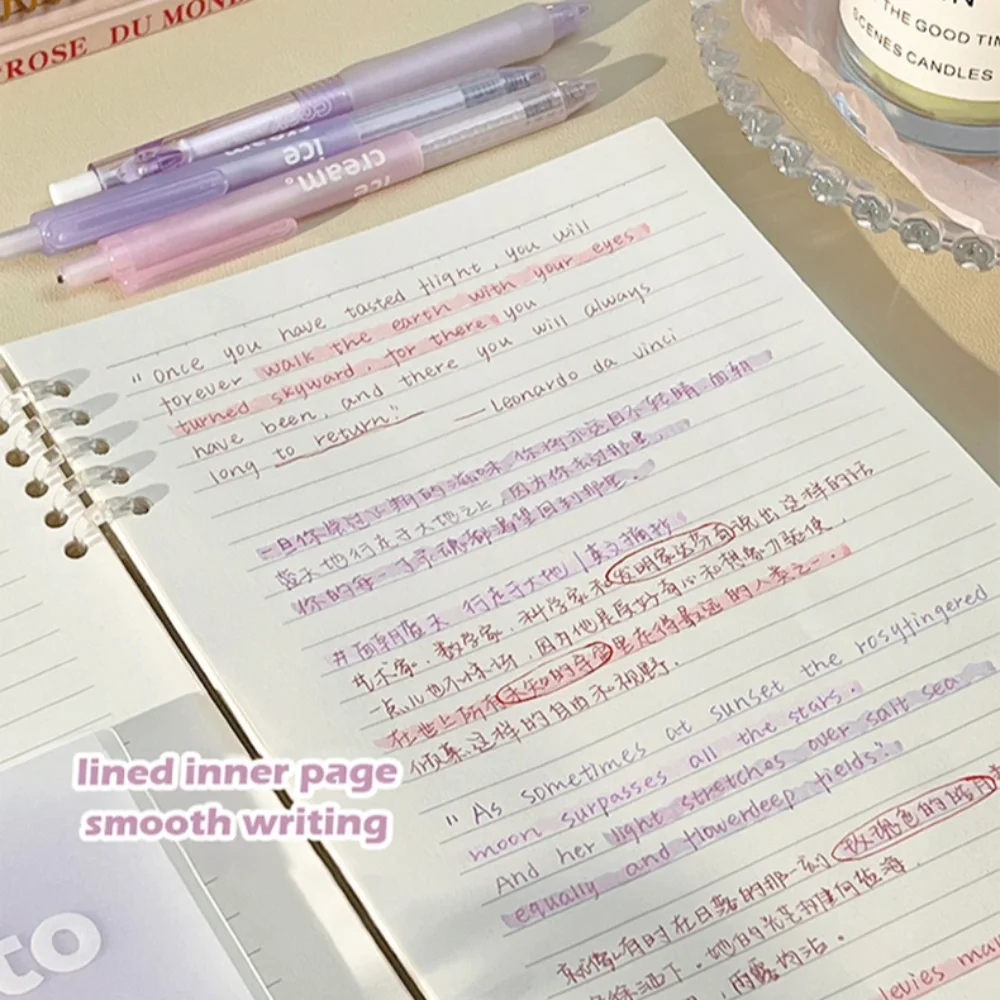 Simple Stationery A5/B5 Binder Notebook Horizontal Line Gradient Color Kawaii Loose-Leaf Notebook PVC Cover 60 Sheets