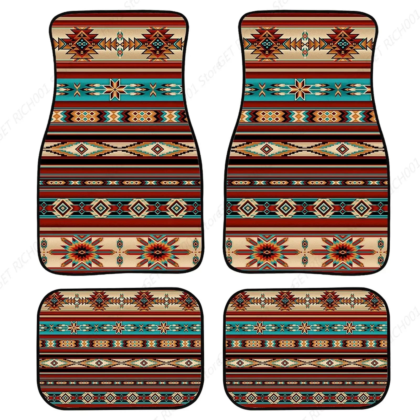 

Southwestern Car Floor Mats Rubber Back SUV Trunk Front & Rear Foot Pads for Women Men Decorative Auto Interior Accessories