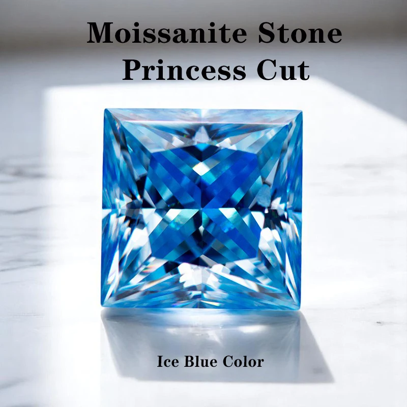

Moissanite Stone Ice Blue Color Princess Cut Lab Grown Artificial Gemstone Jewelry Making Material With GRA Certificate