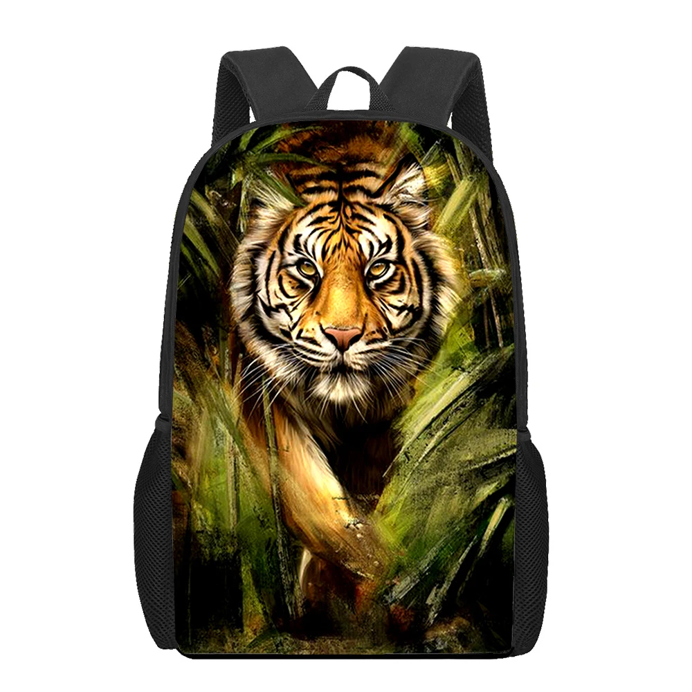 Fiercely Tiger Bags for Girls Boys Print Kids Backpacks Women Students Book Bag Children Shoulder Bag Wild Animals Pattern