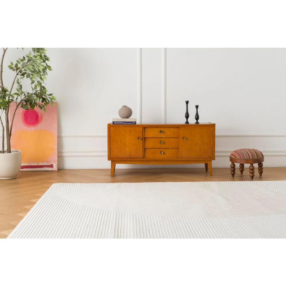 Record 6'7"x9' Washable Area Rug for Living Room Bedroom - Medium Pile, Beige, Cream