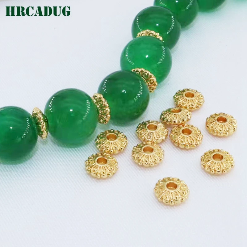 6mm Flower Bead 18K Gold Plated Brass Flat Spacer Special Beads For Bracelet DIY Jewelry Accessories Findings Beads Separators