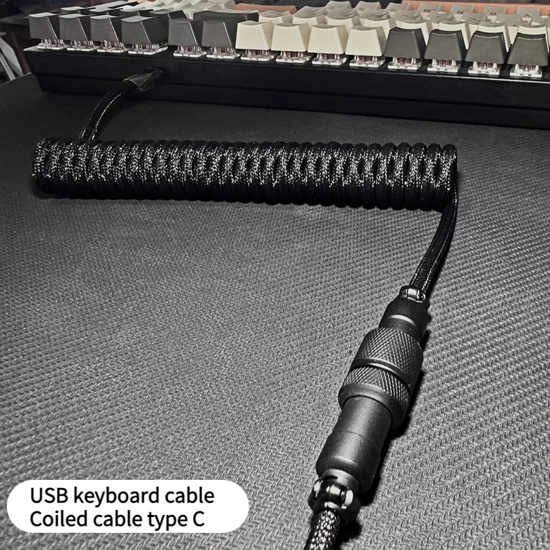 Cable de teclado USB en espiral tipo C, cable de teclado mecánico, aviador de ordenador de escritorio, Conector de aviación